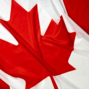 Rippled textile flag of Canada close up